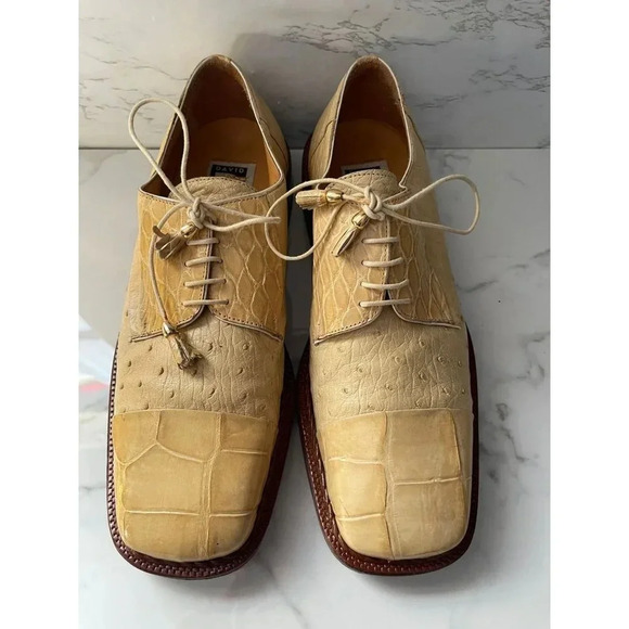 David Eden Mens Alligator Ostrich Skin Lace Up Leather Shoes Yellow Size 9 - Picture 1 of 11